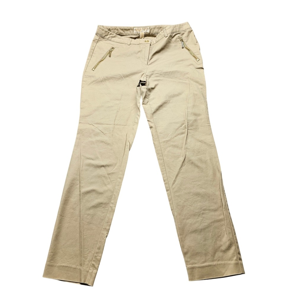 Michael Michael Kors Womens Khaki Chino Pants Gold Zip Pockets Tan Size 8